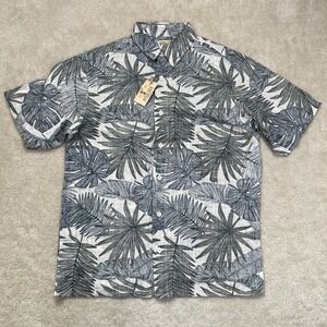 Red Head Button Up Shirt Mens M Blue Palm Print Short Sleeve NWT Hawaiian